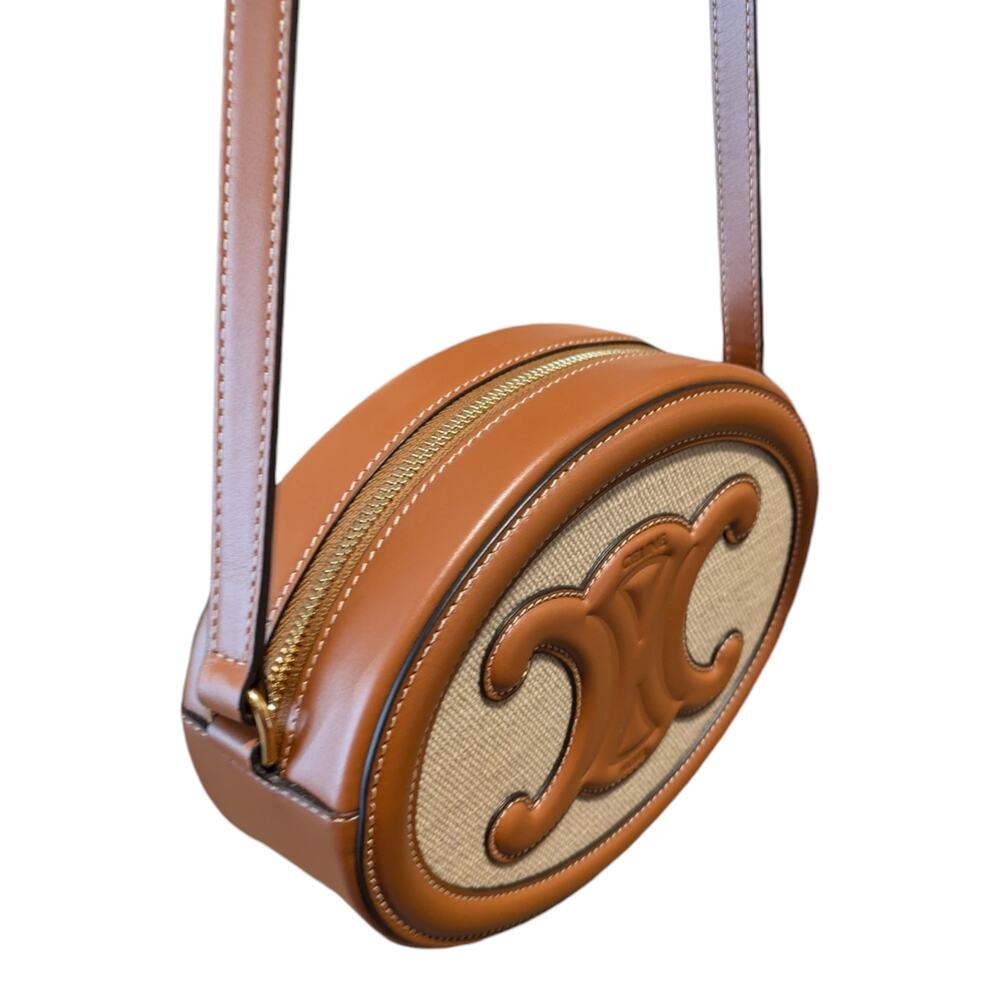 Cèline Canvas Calfskin Cuir Small Triomphe Oval Crossbody Purse - Picture 2 of 7